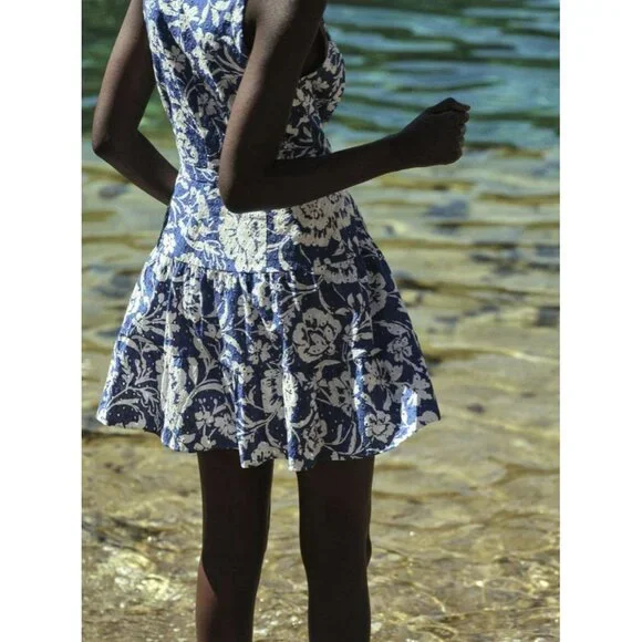 ZARA Womens Blue White Floral Embroidered Sleeveless Dress Size XL - Picture 3 of 15